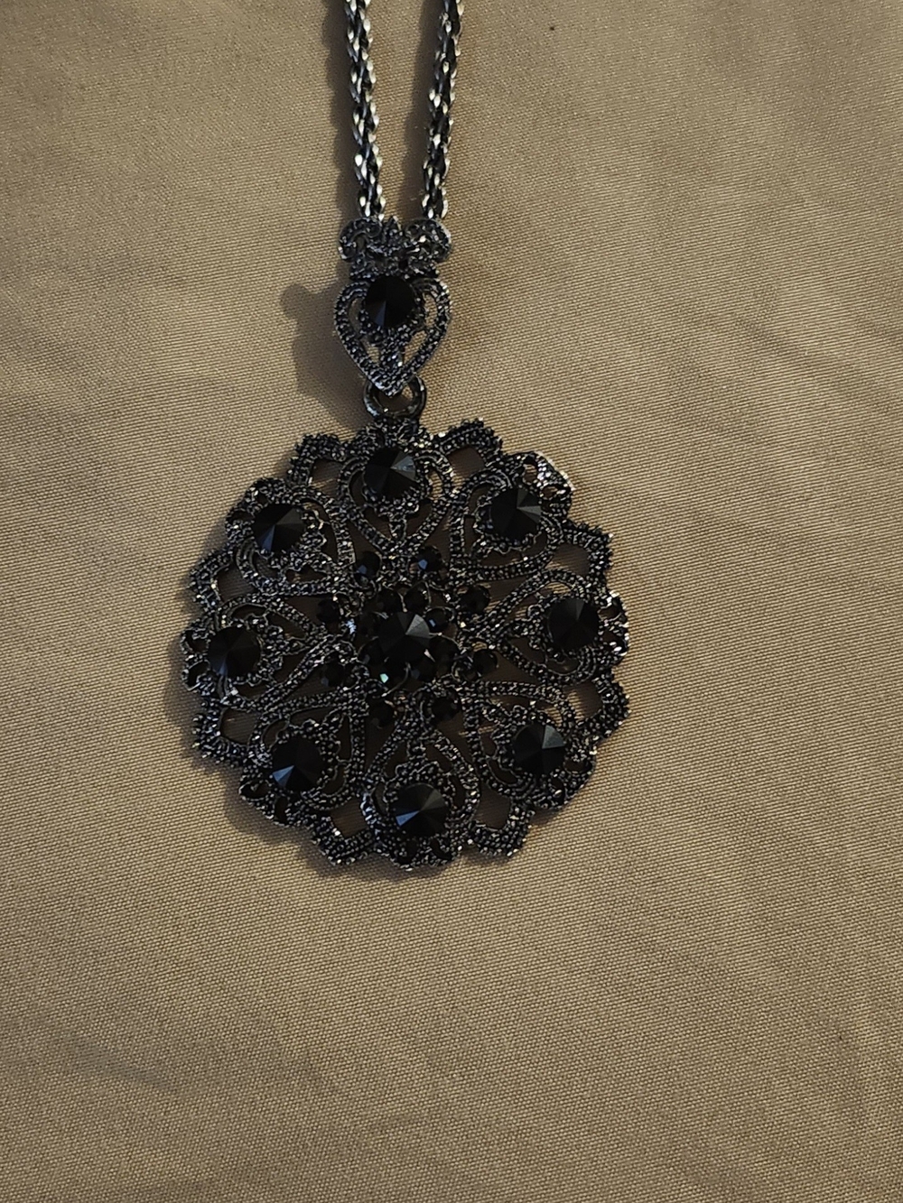 Black Filigree Medallion Pendant Necklace - Elegant Women’s Jewelry